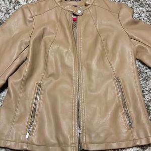 Imitation leather zip up jacket with zipper pockets